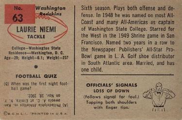 1954 Bowman #63 Laurie Niemi Back