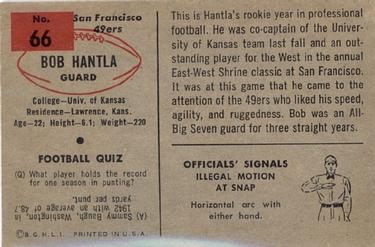 1954 Bowman #66 Bob Hantla Back