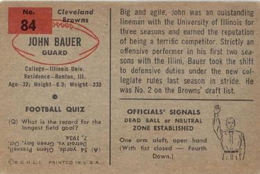 1954 Bowman #84 John Bauer Back