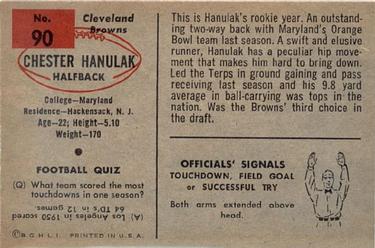 1954 Bowman #90 Chester Hanulak Back