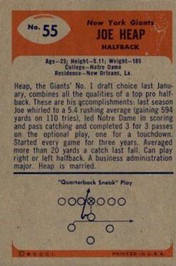 1955 Bowman #55 Joe Heap Back