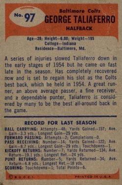 1955 Bowman #97 George Taliaferro Back