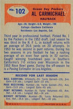 1955 Bowman #102 Al Carmichael Back