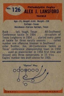1955 Bowman #126 Buck Lansford Back
