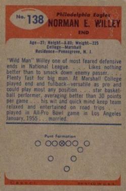 1955 Bowman #138 Norm Willey Back