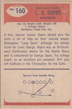 1955 Bowman #160 L.G. Dupre Back