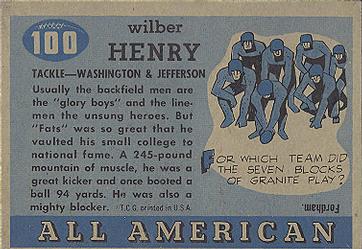 1955 Topps All-American #100 Fats Henry Back