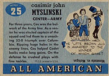 1955 Topps All-American #25 Cas Myslinski Back
