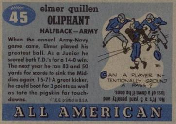 1955 Topps All-American #45 Elmer Oliphant Back