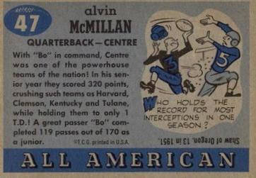 1955 Topps All-American #47 Bo McMillan Back