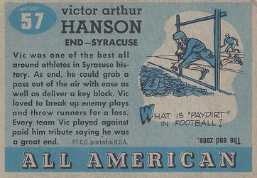 1955 Topps All-American #57 Vic Hanson Back