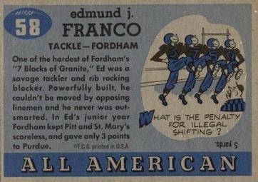 1955 Topps All-American #58 Ed Franco Back