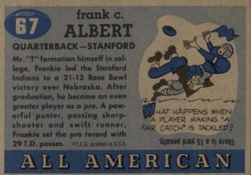 1955 Topps All-American #67 Frankie Albert Back