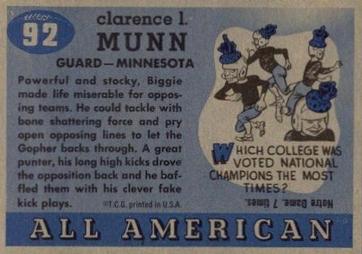 1955 Topps All-American #92 Biggie Munn Back