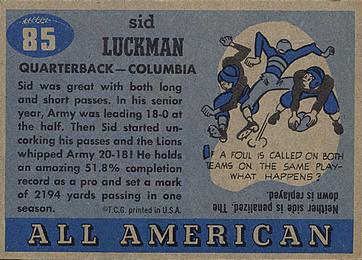 1955 Topps All-American #85 Sid Luckman Back