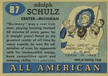 1955 Topps All-American #87 Germany Schulz Back