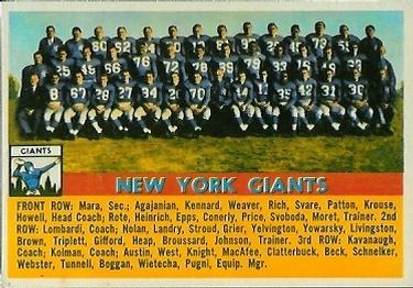 1956 Topps #113 New York Giants Front