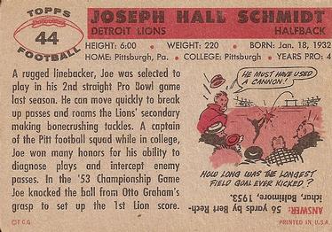 1956 Topps #44 Joe Schmidt Back