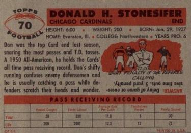 1956 Topps #70 Don Stonesifer Back