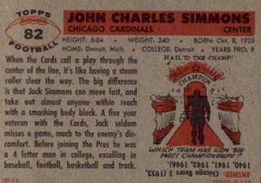 1956 Topps #82 Jack Simmons Back