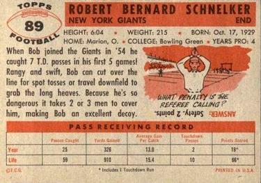 1956 Topps #89 Bob Schnelker Back