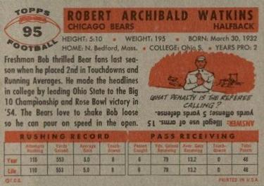 1956 Topps #95 Bobby Watkins Back