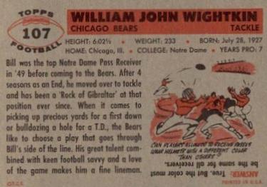 1956 Topps #107 Bill Wightkin Back