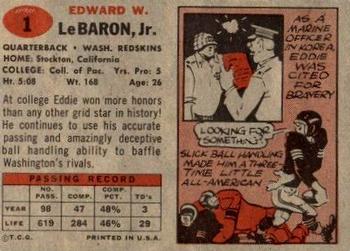 1957 Topps #1 Eddie LeBaron Back