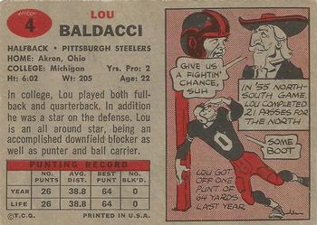 1957 Topps #4 Lou Baldacci Back