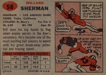 1957 Topps #58 Bill Sherman Back