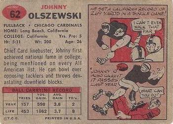 1957 Topps #62 Johnny Olszewski Back