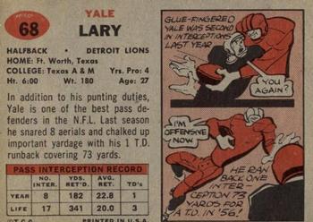 1957 Topps #68 Yale Lary Back