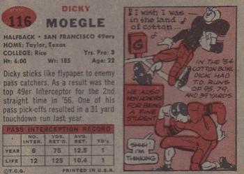 1957 Topps #116 Dick Moegle Back
