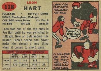 1957 Topps #118 Leon Hart Back
