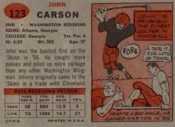 1957 Topps #123 John Carson Back