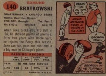 1957 Topps #140 Zeke Bratkowski Back