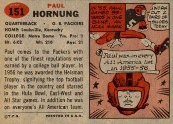 1957 Topps #151 Paul Hornung Back