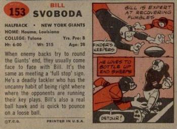 1957 Topps #153 Bill Svoboda Back