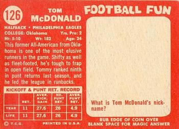 1958 Topps #126 Tommy McDonald Back