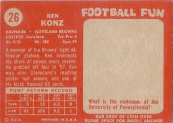 1958 Topps #26 Ken Konz Back