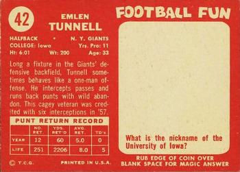 1958 Topps #42 Em Tunnell Back