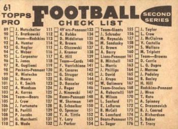 1959 Topps #61 San Francisco 49ers Back