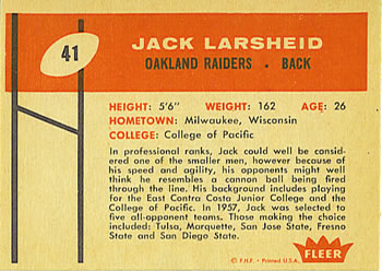 1960 Fleer #41 Jack Larscheid Back