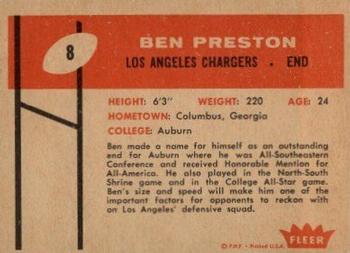 1960 Fleer #8 Ben Preston Back
