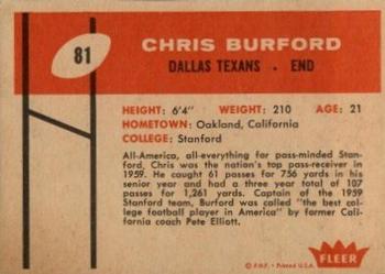 1960 Fleer #81 Chris Burford Back