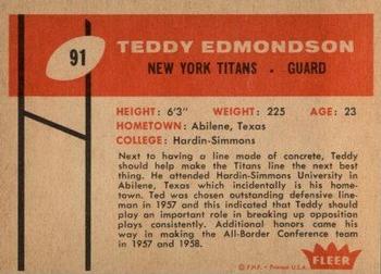 1960 Fleer #91 Teddy Edmondson Back
