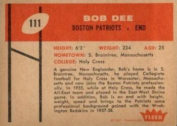 1960 Fleer #111 Bob Dee Back