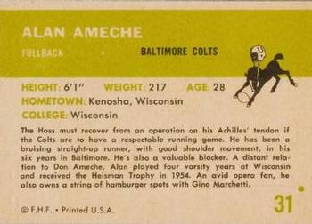 1961 Fleer #31 Alan Ameche Back