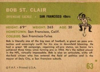 1961 Fleer #63 Bob St. Clair Back