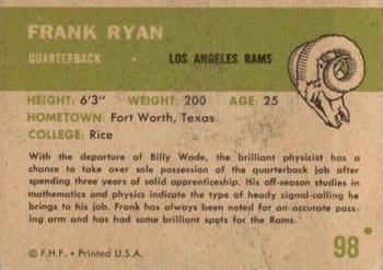 1961 Fleer #98 Frank Ryan Back
